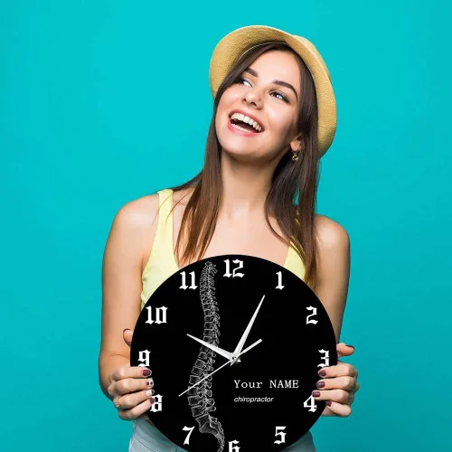 Vista 9 de Reloj de pared personalizado de 12 pulgadas, para terapeuta de columna vertebral, negro, redondo, analógico, sin tictac, sin alarma, adulto, unisex