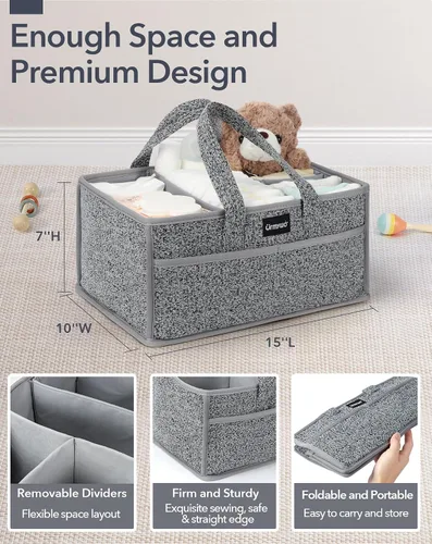 Vista 5 de URMYWO Organizador Caddy de Pañales - Caddy de Pañales Portátil para Bebé con Asa, Organizador Grande de Guardería Cesta de Almacenamiento