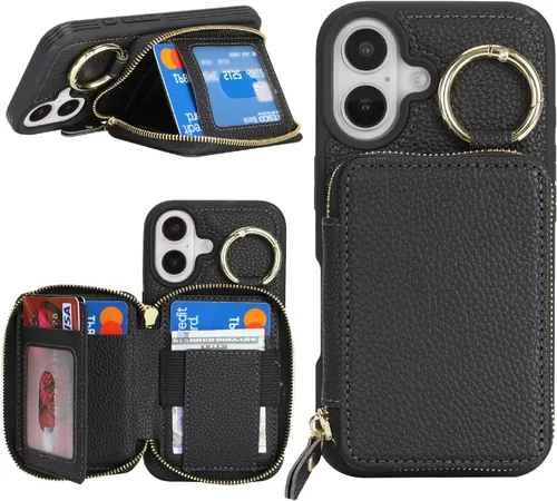 Vista 7 de Funda compatible con iPhone Air Wallet con tarjetero para iPhone Air, funda con cremallera y ranura para mujer, 5G de 6.5 pulgadas, color oro rosa