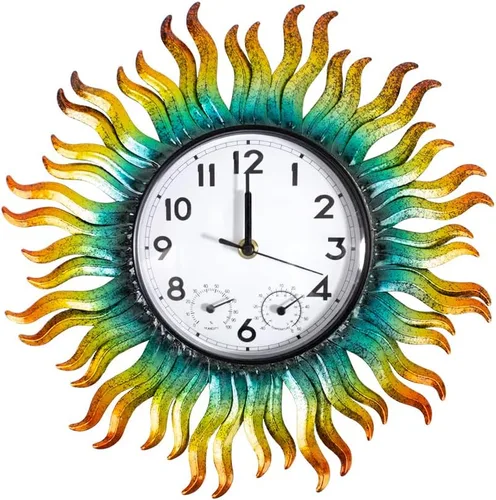 Vista 9 de Reloj de pared grande de 15 pulgadas, reloj de pared con termómetro y humedad, silencioso, sin tictac, impermeable, para patio, sala de estar, cocina