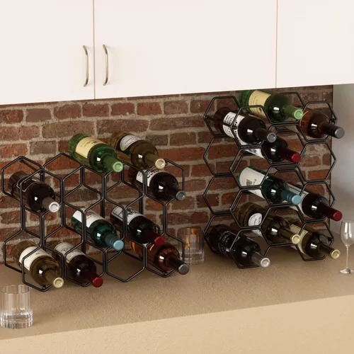 Vista 8 de Buruis Estante de vino para encimera, soporte de vino de metal para 14 Negro