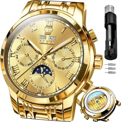Vista 12 de OLEVS Relojes para hombre automático mecánico de cuerda automática reloj de pulsera multifunción calendario impermeable luminoso