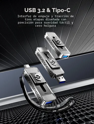 Vista 4 de MOVE SPEED Unidades de estado sólido de 128 GB con puertos dobles y diseño push-pull — Velocidad de lectura de 560 MB/s, unidad USB 3.2 tipo C +