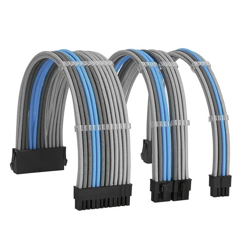 Vista 15 de FormulaMod Kit de cable de alimentación de extensión de manga 18AWG ATX 24P+ Poliestireno expandido 8-P+PCI-E8-P con peines para PSU a placa Negro