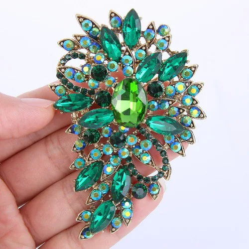 Vista 3 de Broche EVER FAITH para ramo con hojas y flores de cristal austriaco para mujer