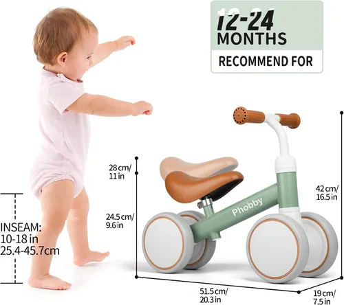 Vista 6 de Phobby Baby Balance Bike Ride Toy para 1 2 años de edad, asiento ajustable