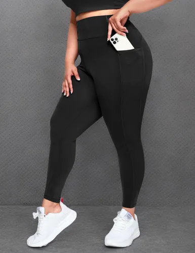 Vista 6 de Happy.angel Leggings de talla extra grande con bolsillos para mujer, pantalones de yoga capri de cintura alta, ajustados, recortados, tallas 3X 4X