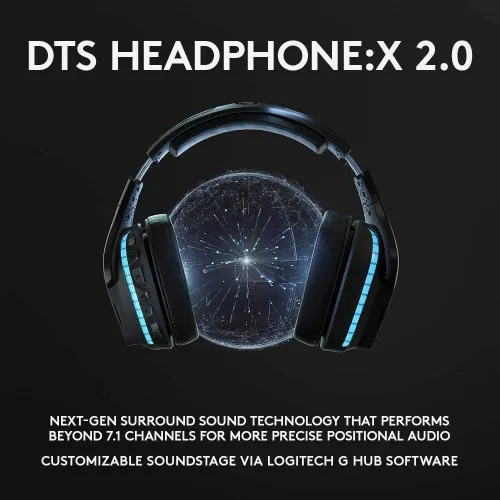 Vista 7 de Logitech G935 - Auriculares inalámbricos DTS X 7.1 Surround Sound LIGHTSYNC RGB para PC, color negro y azul