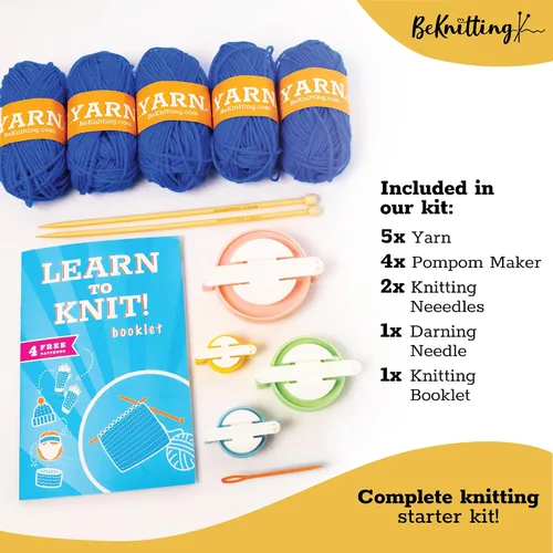 Vista 3 de BeKnitting Kit de tejido para principiantes, adultos y niños - Aprende a tejer - Hilo, fabricantes de pompones, agujas y otros suministros Regalos
