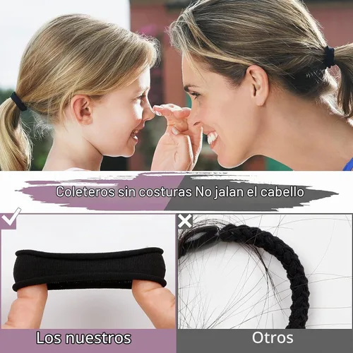 Vista 7 de 100 unidades de gomas de pelo negras para mujeres, bandas de pelo de algodón sin costuras, gomas de pelo sin arrugas ni daños para cabello grueso