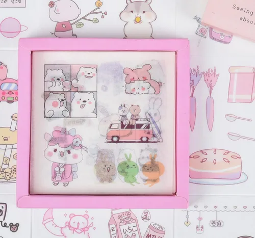 Vista 11 de Conjunto de calcomanías lindas de animales (100 hojas) - Kawaii transparentes de PET de dibujos animados decorativos para álbum de recortes, diario