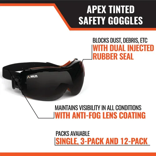 Vista 3 de Malta Dynamics Apex - Gafas de seguridad ANSI Z87, resistentes a la niebla, para construcción, gafas protectoras antiarañazos