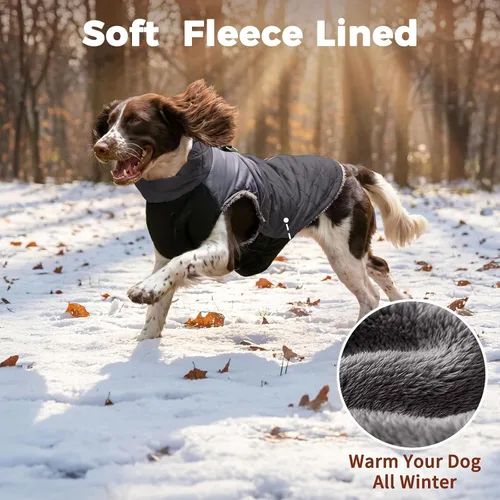 Vista 3 de JoyDaog - Abrigos de invierno para perros pequeños, chaqueta de cachorro con arnés, negro, XS Negro (estándar).