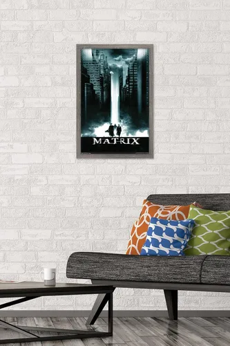 Vista 2 de Trends International The Matrix - Póster de pared de arte clave, 14.725 x 22.375 pulgadas, versión enmarcada de madera de granero Versión enmarcada