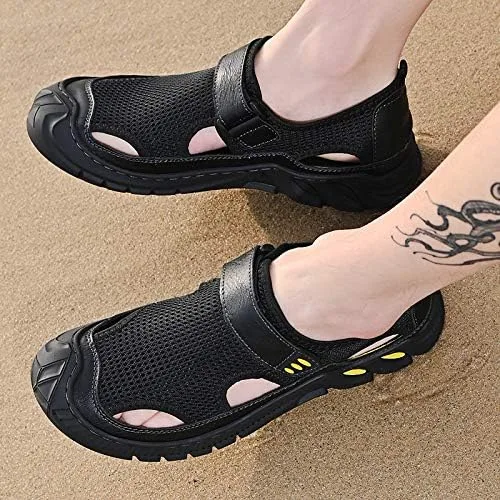 Vista 7 de LZDZN Sandalias Zapatos para hombre Zapatillas de verano Sandalias de cuero transpirable al aire libre Casual Playa Flip Flops Hombre Deporte Punta