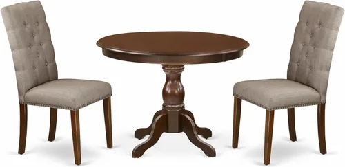 Vista 19 de East West Furniture HBEL3-ABK-35 - Juego de mesa y sillas de cocina de 3 piezas que contiene una mesa de comedor redonda con pedestal y 2 sillas