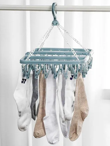 Vista 6 de Percha de clip y goteo, percha de secado para ropa – 1/2 piezas de ropa interior con clips, estante de secado plegable con 32 clips para secar