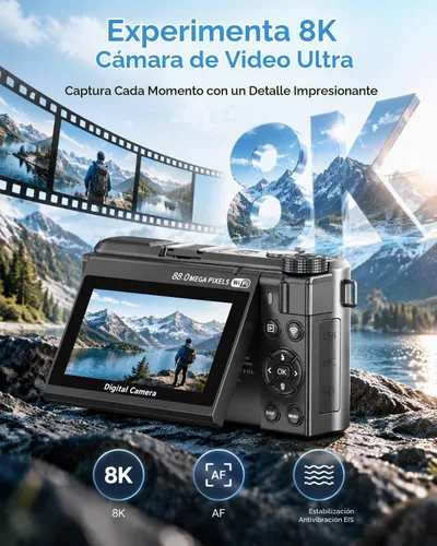 Vista 2 de Cámara digital 8K, cámara de enfoque automático de 88MP para fotografía y Negro