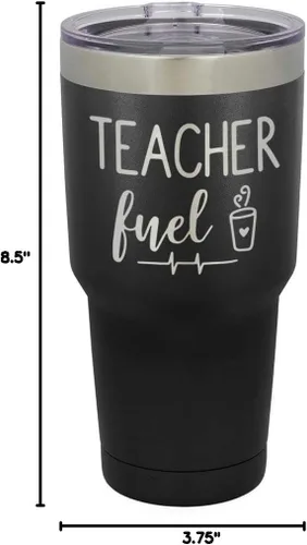 Vista 10 de TEACHER FUEL Vaso negro de 30 onzas con popote y tapa superior deslizante Taza de viaje de acero inoxidable Comparar con Yeti Rambler