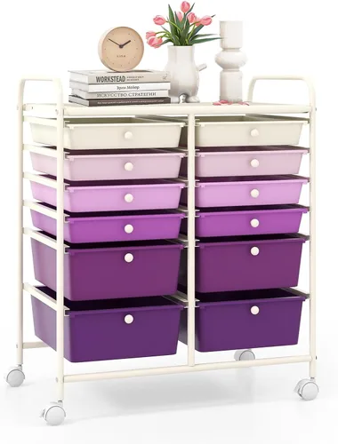 Vista 42 de LDAILY Carrito de almacenamiento con ruedas de 9 cajones, carrito rodante con cajones para aula, organizador de manualidades con ruedas con marco