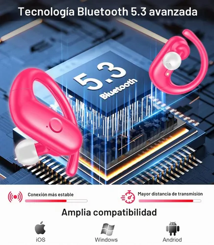 Vista 8 de MOZOTER Auriculares inalámbricos Bluetooth 5.3 deportivos, auriculares con sonido de graves profundos, 60 horas de reproducción, ajuste cómodo