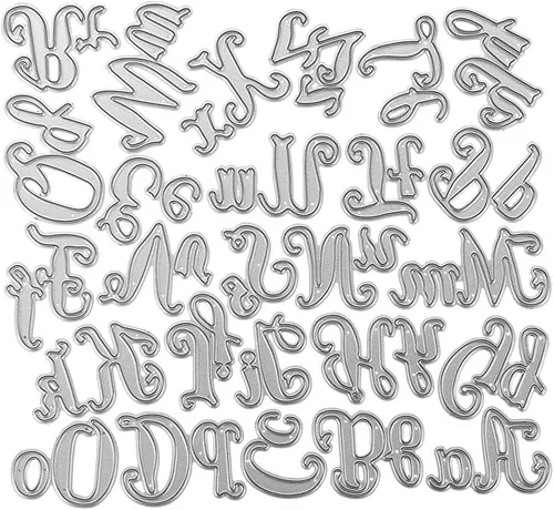 Vista 8 de Troqueles de corte del alfabeto mayúscula de metal, huecos, 26 letras del alfabeto, palabras, troqueladas, plantillas en relieve, molde de plantilla