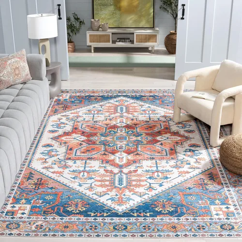 Vista 10 de SAFAVIEH Alfombra lavable Arizona Collection – 3 x 5 pies, marfil y al óxido, antideslizante y fácil de limpiar, ideal para sala de estar, entrada