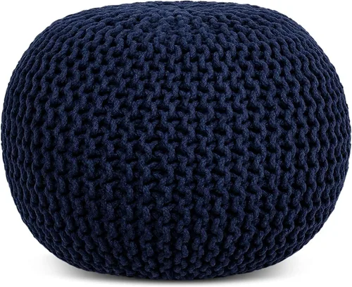 Vista 14 de FRELISH DECOR Puf redondo otomano tejido a mano 100% algodón, taburete de pie, puf de punto, silla de piso para sala de estar y dormitorio