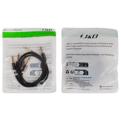 Vista 8 de J&D Cable de inserción estéreo TRS de 0.250 in y 1/4 de pulgada, carcasa de cobre chapada en oro, cable de conexión mono macho a macho, cable