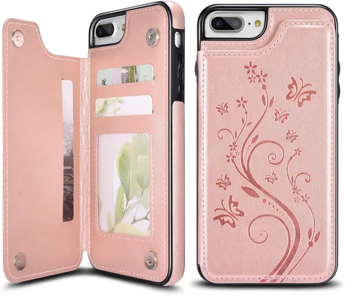 Vista 15 de UEEBAI Funda para iPhone SE 2022/7/8/SE 2020, funda de piel sintética con cierre magnético, ranuras para tarjetas, función de soporte