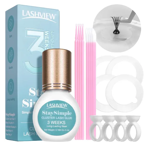 Vista 8 de LASHVIEW - Pegamento para extensiones de pestañas, 0.3 seg de secado rápido, permanencia de 6-8 semanas, adhesivo negro profesional, pegamento