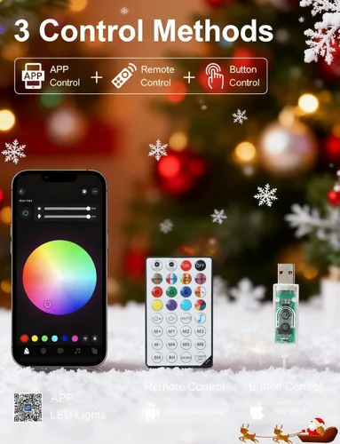 Vista 7 de echosari - Guirnalda de luces inteligentes de Navidad de 33 pies que cambian de color 100 LED Fairy Light with App, Music Sync RGB Built in Chip