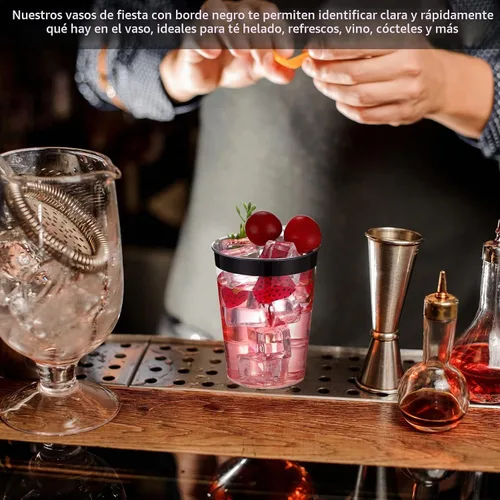 Vista 3 de Gerrii 100 Piezas Vasos de Plástico de 10oz Desechables con Borde Elegante y Sofisticado, Vasos Transparentes Elegantes para Beber para Boda Negro