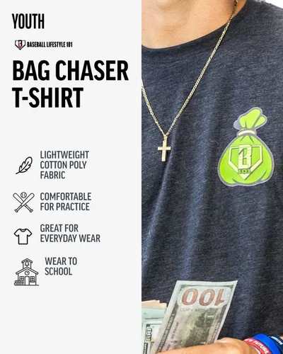 Vista 4 de Baseball Lifestyle 101 Bag Chaser Youth Tee for Boys, Soft 60/40 Blend, Breathable, Side-Seamed, Sizes Youth S-XL