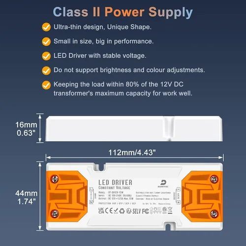 Vista 7 de Transformador de controlador DUSKTEC 15W 12V LED, transformador delgado 120V CA a 12V DC Adaptador de fuente de alimentación LED de bajo voltaje