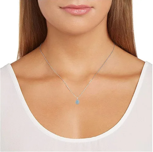 Vista 2 de MORGAN & PAIGE Collar con colgante de plata de ley 925 con piedra natal de diciembre, topacio azul cielo auténtico y topacio blanco o halo doble, 18
