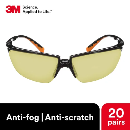 Vista 4 de 3M Anteojos de seguridad, Privo, paquete de 20, ANSI Z87, lente ámbar antivaho, marco negro, estilo europeo