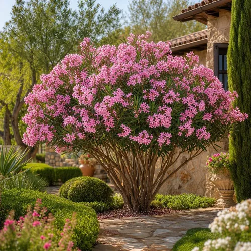 Vista 2 de Oleander Petite Pink Nerium 3 plantas vivas Arbusto tolerante a la sequía, arbusto de hoja perenne de rápido crecimiento, arbusto de exterior