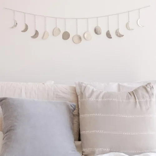 Vista 12 de BASE ROOTS Decoración de pared de fase lunar, arte de pared dorado para dormitorio, bohemia y astrología, estética de bruja 86 cm 7 fases de luna