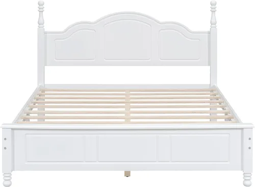 Vista 8 de SOFTSEA Base de cama tamaño Queen con cabecero alto y estribo, cama de plataforma clásica con listones de madera