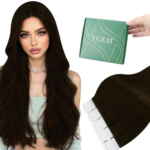 Vista 16 de Ugeat Extensiones de cabello humano con cinta invisible, extensiones de cabello negro con cinta, extensiones de cabello humano negro azabache