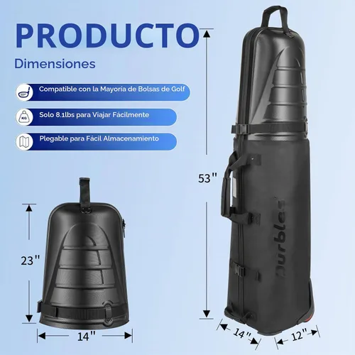 Vista 6 de Bolsa de viaje de golf con parte superior rígida de ABS – Bolsa de golf con tela impermeable 1680D, acolchado de 0.276 in y ruedas – Accesorios