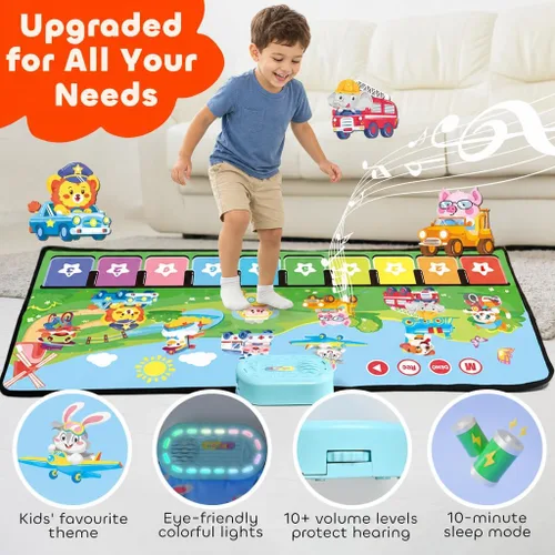 Vista 2 de MOMUSE Tapete Musical de Piano con 80 Sonidos, Manta de Juego Táctil Grande de Animales y Autos, Alfombra Musical para Niños Pequeños de 1-3, Tapete