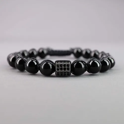 Vista 4 de COAI Pulsera de piedra turmalina negra pavimentada CZ
