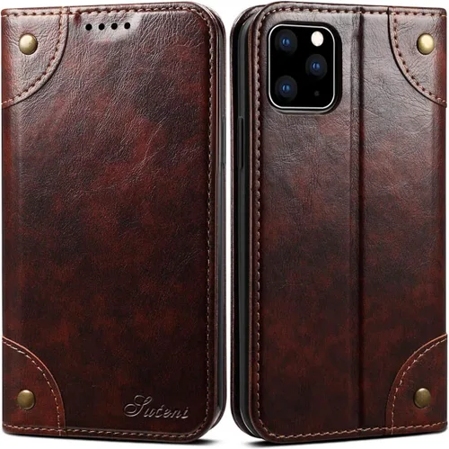 Vista 10 de SINIANL - Funda de piel compatible con iPhone 11, diseño de libro tipo cartera, cierre magnético con soporte y ranuras para tarjetas de crédito