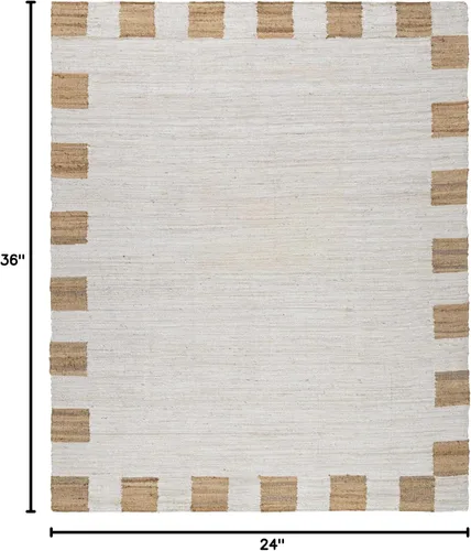 Vista 2 de Hauteloom Aphrodite JModern - Alfombra tejida a mano de yute de fibra natural, alfombra geométrica contemporánea a cuadros para sala de estar, Crema