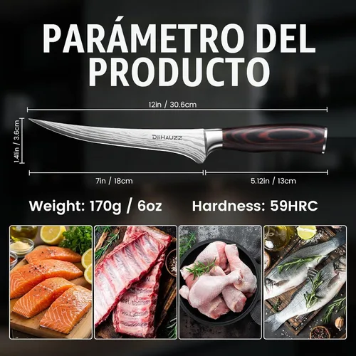 Vista 2 de DiiHAUZZ Cuchillo de filete de 7 pulgadas, cuchillo afilado para deshuesar