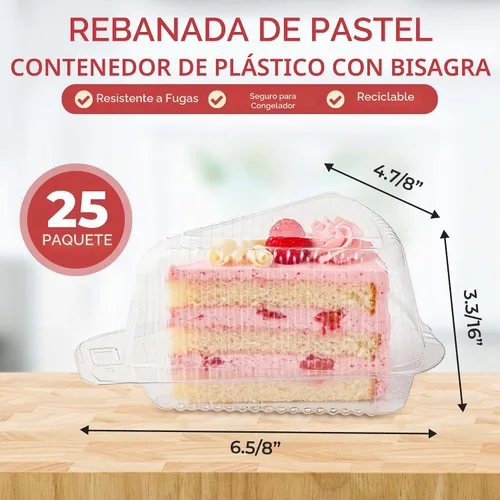 Vista 2 de 25 recipientes para rebanadas de pastel con tapas Recipientes de plástico desechables medianos con bisagras Recipiente transparente para tarta