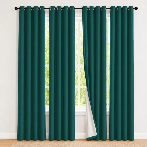 Vista 73 de 2 paneles de cortinas 100% opacas, de peso medio, con aislamiento térmico y ojales para dormitorio, sala de estar, tratamiento de ventana