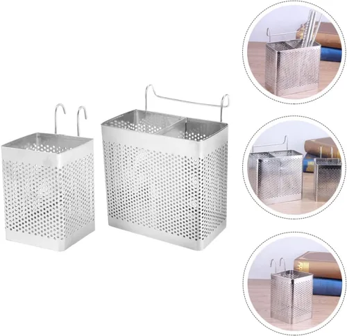 Vista 7 de SHERCHPRY 2 piezas de utensilios de cocina, soporte para palillos, cesta de secado de acero inoxidable con gancho para colgar cubiertos